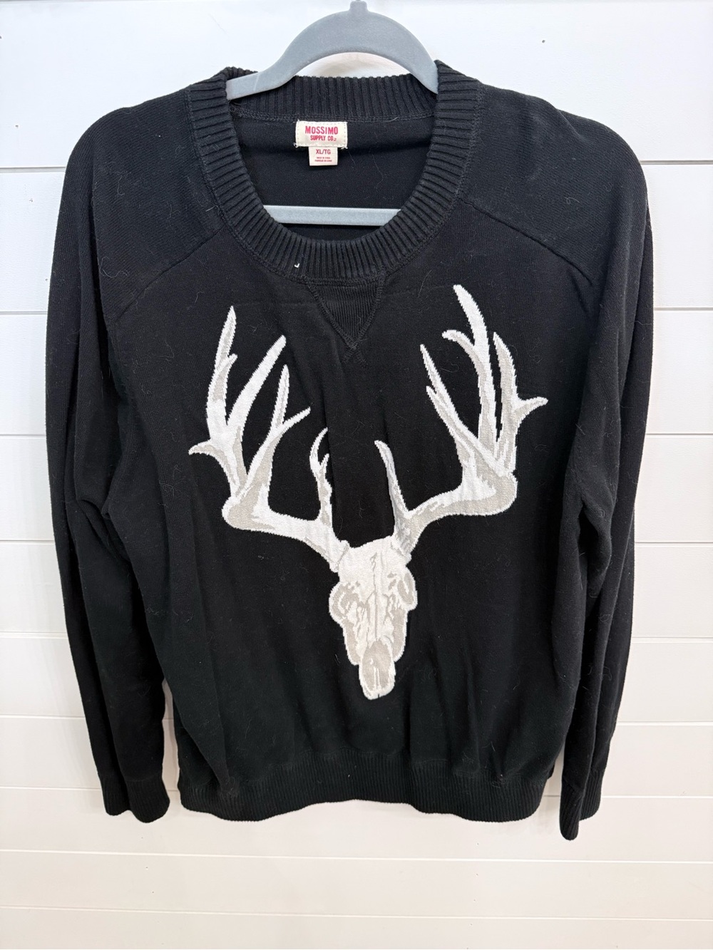 Mossimo Supply Co. Black Crewneck Sweater with White Antler Skull